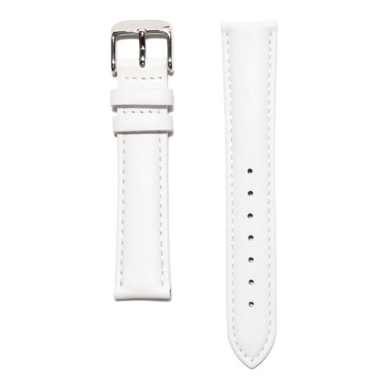 KRAEK Wit Argent - Bracelet en cuir - Bracelet de montre - Bracelet de 16 mm - Avec poussoir - Cuir véritable