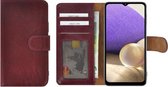 Samsung Galaxy A12 hoesje - Bookcase - Samsung A12 Hoesje Book Case Wallet Echt Leder Bordeaux Rood Cover