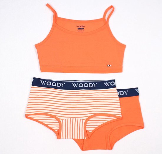 Woody ondergoed set meisjes - streep - oranje - 1 topje en 2 boxers - maat  164 | bol.com
