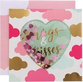 Valentijnskaart - Groen / multicolor - l16 x b16 cm - Met hartjes confetti - Kaart vierkant - Liefde