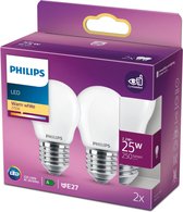 Philips energiezuinige LED Kogellamp Mat - 25 W - E27 - warmwit licht - 2 stuks - Bespaar op energiekosten