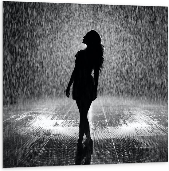 Forex - Zwart/Wit Vrouw in de Regen - Foto op Forex
