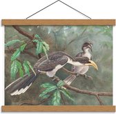 Schoolplaat – Getekende Vogels op Takken - 40x30cm Foto op Textielposter (Wanddecoratie op Schoolplaat)
