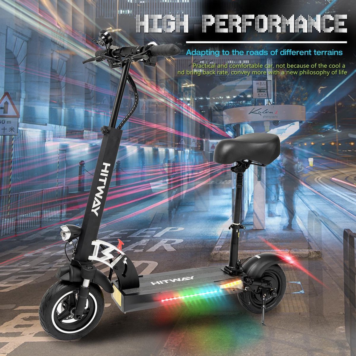 Hitway Opvouwbare Elektrische Step E-scooter | 10Ah | 800W | Met Zadel -  Zwart | bol