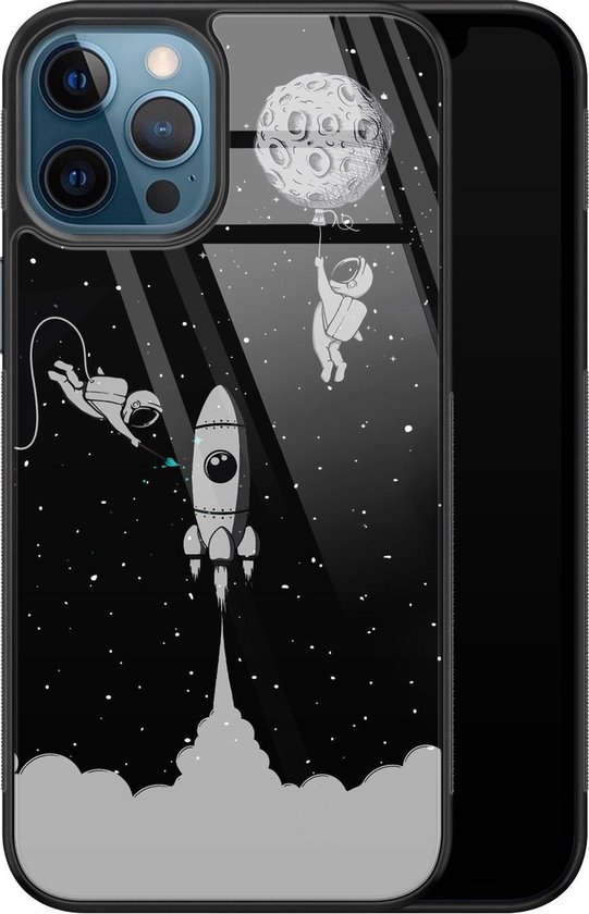 Apple iPhone 12 hoesje glas Space shuttle Hard Case Zwart