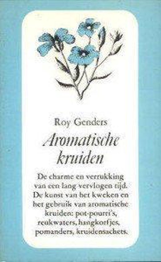 Boekomslag "Aromatische kruiden" met blauwe bloemen en tekst over de charme van kruiden.