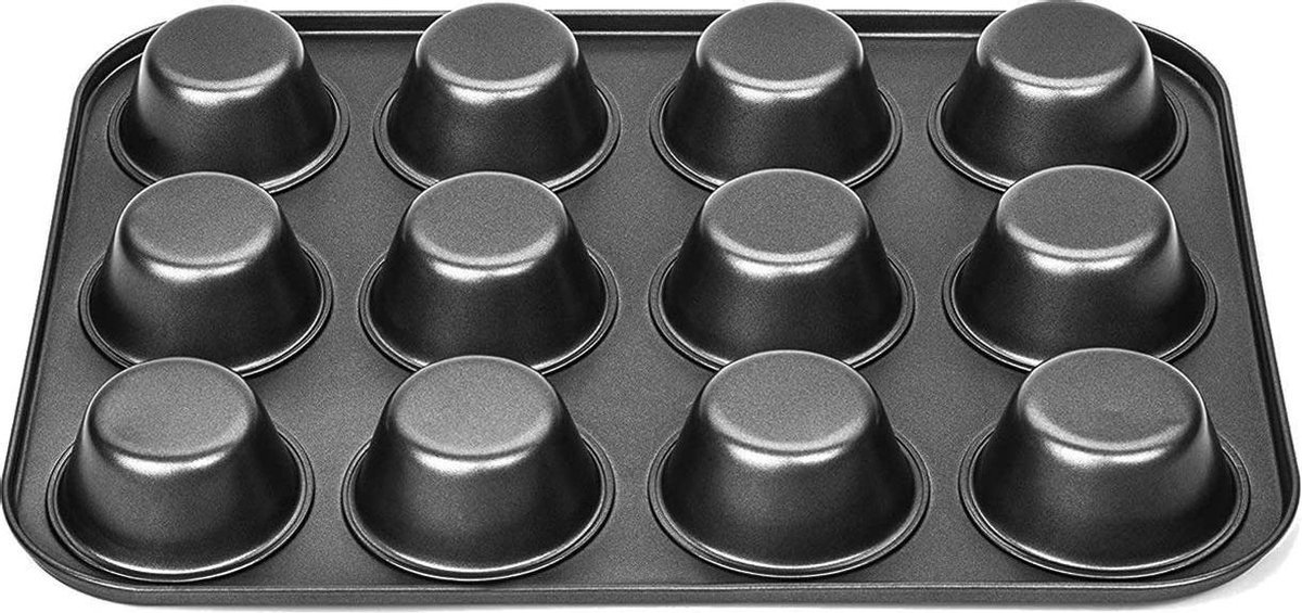 Muffin Bakvorm - Metaal - Anti-aanbaklaag - 12 Vormpjes - Muffin Bakblik - Muffin Bakplaat - Cupcake Bakvorm Metaal - Cupcake Vormpjes - Pastei Bakvorm - Zwart – foto 2