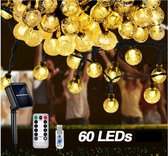 Lichtsnoer 10 m 60 LEDs Ø 2 cm warm wit Solar - USB en zonne energie - 10 meter - afstandsbediening 8 standen en dimfunctie - IP65 - buiten en binnen verlichting - tuinverlichting - feestverl