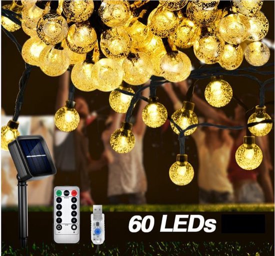 Lichtsnoer 10 m 60 LEDs Ø 2 cm warm wit Solar - USB en zonne energie - 10  meter -... | bol.com