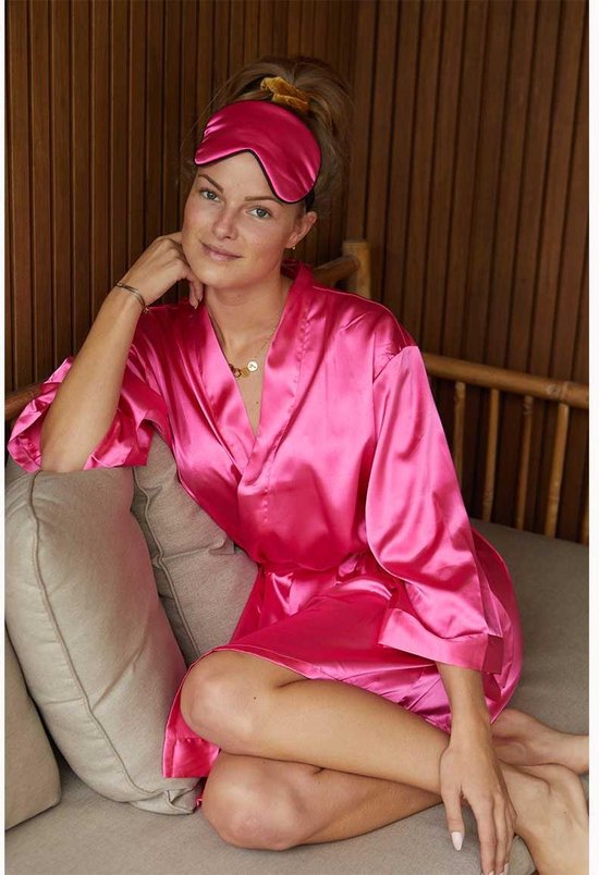 Badjas kimono satijn dames -100% polyester satijn –fuchsia roze kamerjas - One size (36-42)