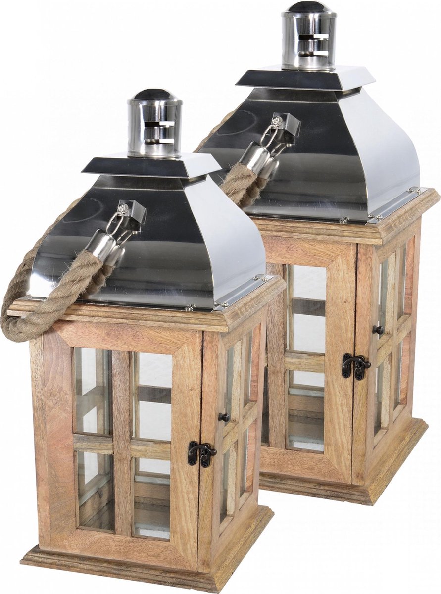 Versnel Leesbaarheid Vel 2x stuks houten lantaarns/windlichten met glazen panelen Solid 50 cm -  Houten... | bol.com