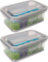 6x Voorraad/vershoudbakjes met tray 1,9 ltr transparant/grijs plastic 24 x 15 cm - Tudela - Voedsel bewaarbakjes - Diepvriesbakjes