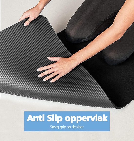 SWILIX® Yoga Mat 15mm - Fitnessmat - 190 x 66 cm Groot Sportmat - Incl. Draagriem En Draagtas - Zwart - SWILIX