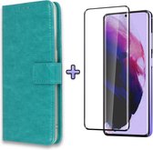 Samsung Galaxy S21 Plus Hoesje Turquoise - Portemonnee Book Case - Kaarthouder & Magneetlipje & Volledige Display Screenprotector