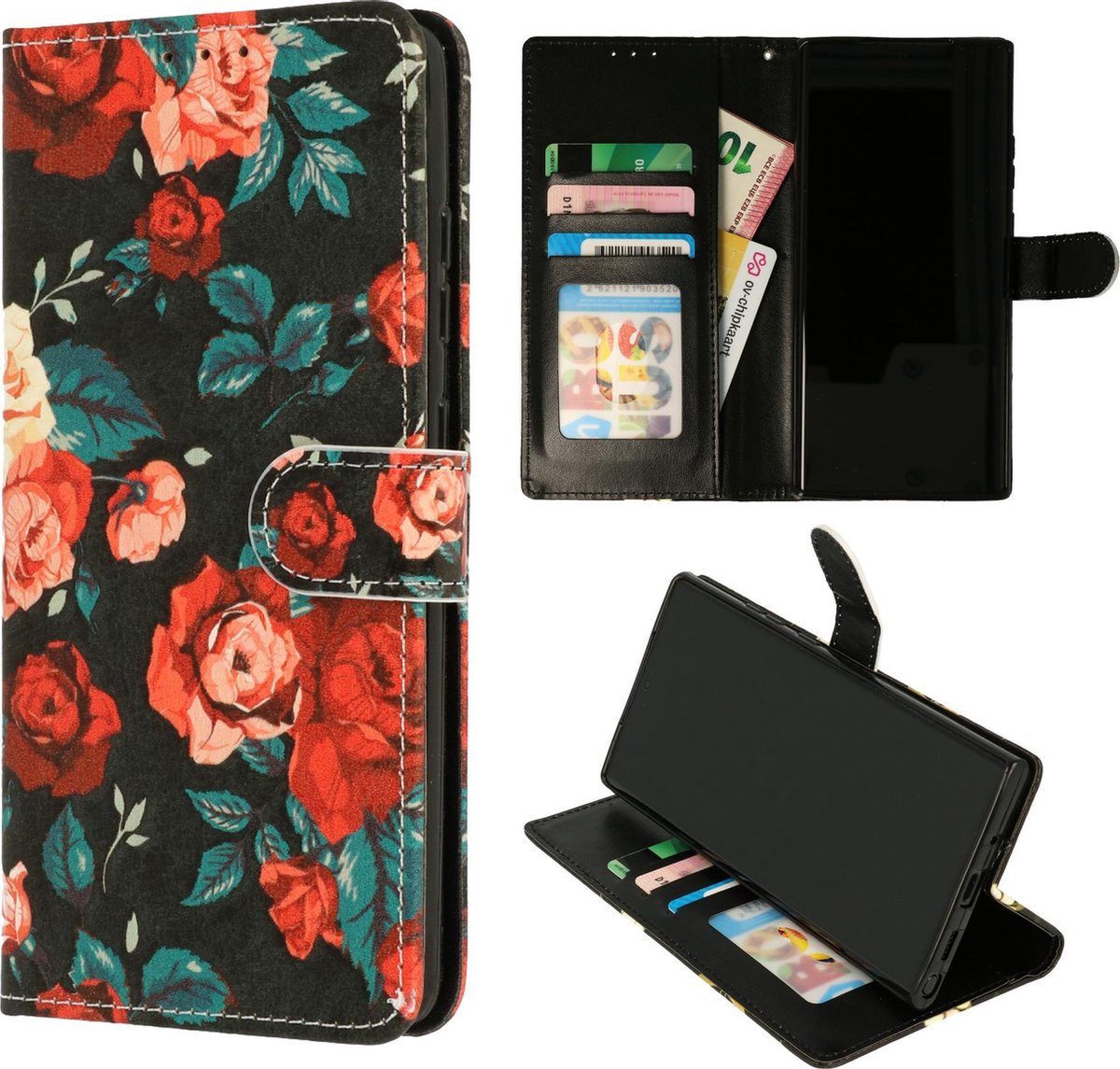 HB Hoesje Geschikt voor Samsung Galaxy S21 Plus met Print - Portemonnee Book Case - Kaarthouder & Magneetlipje - Vintage Bloemen