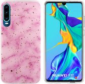 BackCover Marble hoesje met Glitter - Telefoonhoesje voor Huawei P30 - Roze