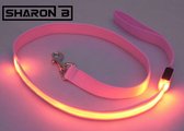 Roze Hondenriem met LED | lichtgevende riem | 120 cm | lichtgevende hondenlijn | hondenriem lichtgevend | hondenlijn met LED | reflecterende hondenriem | Hondenriem met verlichting | Hondenli