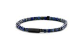 Frank 1967 7FB-0487 Heren Armband - Kralen - Matt Hematite - Lapis Lazuli - Stalen Elementen - 21 cm -  Blauw - Blackplating
