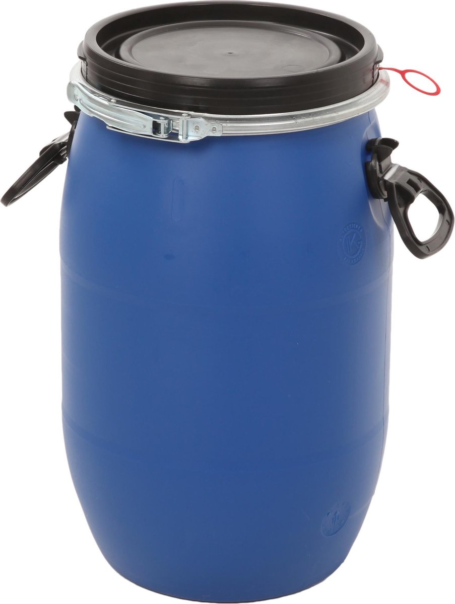 Kunststof vat 30 liter blauw met klemdeksel