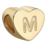 Tracelet | Zilveren bedels | Bedel hart letter M | Goudkleurig 925 Sterling Zilver| Pandora compatible | Met 925 Zilver Certificaat | In Leuke cadeauverpakking