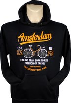 Hooded Sweater - met capuchon - Casual Hoodie - Fun Tekst - Lifestyle Hoody - Workout Sweater - Chill Sweater - Fiets - Cycling Team Born to Ride - Navy -  Maat S