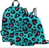 Panterprint Rugzak, Gymtas en Etui - Roze - Meisjes Schoolspullen - 15 Liter
