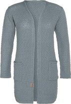 Knit Factory Luna Gebreid Vest Stone Green - Gebreide dames cardigan - Middellang vest reikend tot boven de knie - Groen damesvest gemaakt uit 30% wol en 70% acryl - 36/38 - Met steekzakken