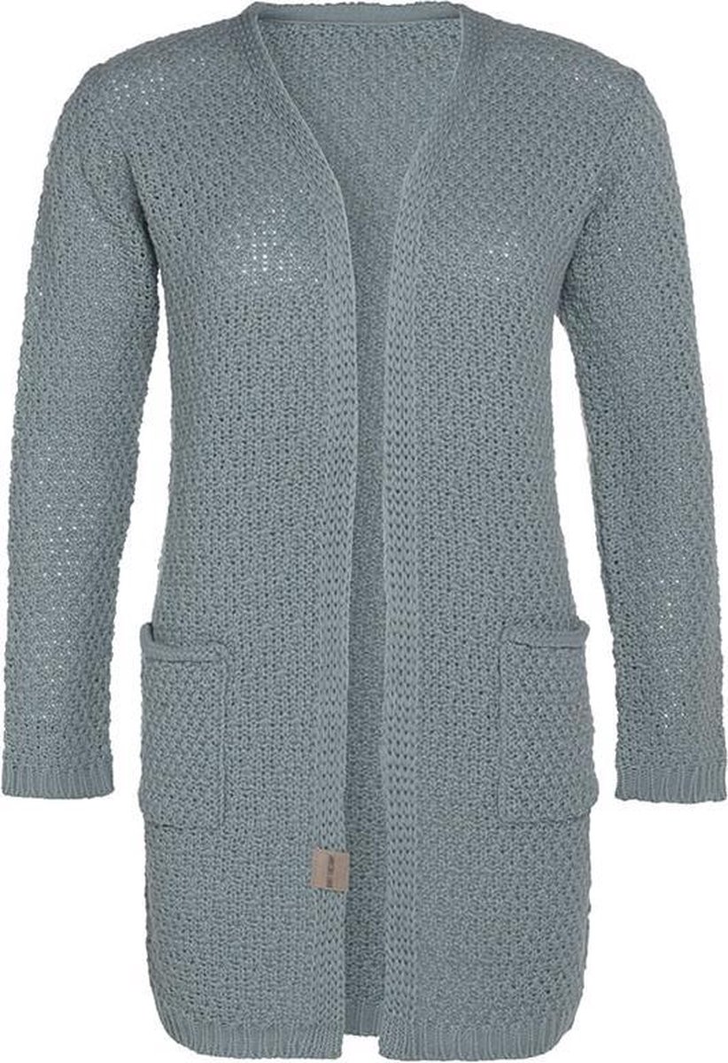 Knit Factory Luna Gebreid Vest Stone Green - Gebreide dames cardigan - Middellang vest reikend tot boven de knie - Groen damesvest gemaakt uit 30% wol en 70% acryl - 36/38 - Met steekzakken