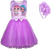 Surprise jurk paars maat 116-122 (130) + paarse haarband prinsessen jurk verkleedkleding