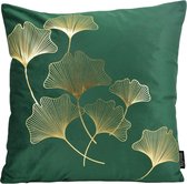 Velvet Ginkgo Green Kussenhoes | Fluweel - Polyester | 45 x 45 cm | Groen - Goud