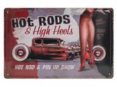 Wandbord – Hot Rod – Auto – Pin Up - Retro -  Wanddecoratie – Reclame bord – Restaurant – Kroeg - Bar – Cafe - Horeca – Metal Sign – 20x30cm