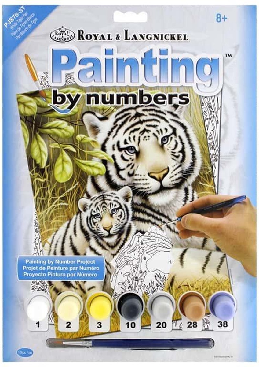 Schilderen op nummer - Paint by numbers - Dieren - Witte tijger met welpje 22x30cm - Schilderen op nummer volwassenen - Paint by numbers volwassenen