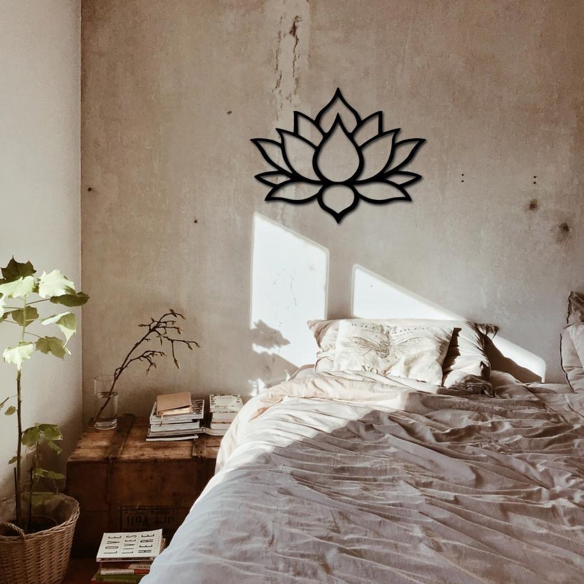 Metalen Wanddecoratie Lotus | Wanddecoratie van metaal | 58x75cm(LxB) | Kunst van Staal | Lotus | Metalen wanddecoratie | Zwart metaal | Gezwart staal | Tuindecoratie | Modern | Industrieel | Wall art | Gratis verzending