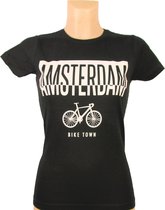 Dames - T-Shirt - Casual T-Shirt - Fun T-Shirt - Fun Tekst - Lifestyle T-Shirt - Outdoor Shirt - Fiets - Bike Town - Amsterdam - Zwart - S