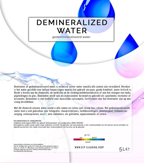 Demiwater gedemineraliseerd water accu water strijk water gedestilleerd water