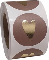 Cadeau etiket / cadeausticker / cadeau label / sluitzegel ø35mm terra met gouden hart per 20 stuks