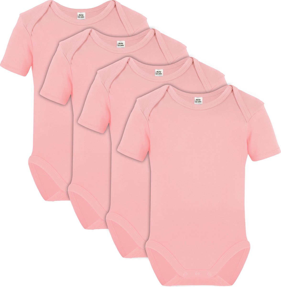 TOSKE 4-pak meisjes rompers - Korte mouw - Babyroze - Maat 86/92