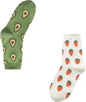 Binkie Socks Box | 2 paar Dames Sokken |Fruitige Aardbei & Avocado Sokken| Maat 39-42