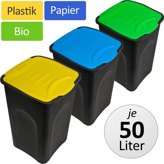 Stefanplast® 3X 50L Set poubelle avec couvercle à charnière 56 x 37 x 39 cm  - poubelle | bol