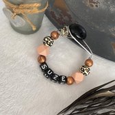 Speenkoord met naam 'tijgerprint - peach - brons'