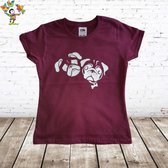 T-shirt Buldog aubergine -Fruit of the Loom-134/140-t-shirts meisjes