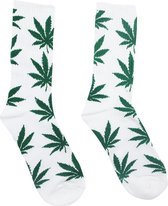 Wiet sokken - cannabis sokken - One Size - unisex - wit-groen