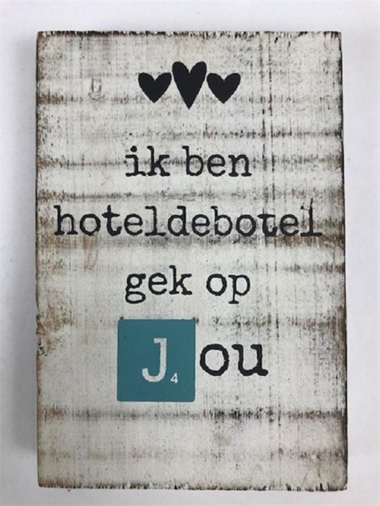 Tekstblok 10x15 2 cm dik Hoteldebotel / jou blue