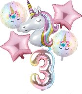 Unicorn * Eenhoorn Licht Roze* Set van 6 Ballonnen XL * Unicorn Nummer 3 * Derde verjaardag * Hoera 3 Jaar * Birthday
