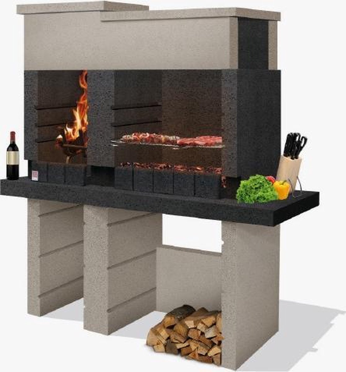 Sarom Fuoco - Betonnen barbecue - San Pedro - Houtskool en hout - 160 x  51.5 x 172,2 cm | bol.com