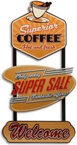 Wanddecoratie - Superior Coffee wandbord welcome - Metalen decoratie super sale - 40,3 cm breed