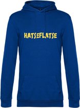 Hoodie met opdruk “Hatseflatse” - Blauwe hoodie met gele opdruk – Trui met Hatseflats - Goede pasvorm, fijn draag comfort