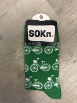 SOKn. trendy sokken FIETS (licht) groen maat 35-41  (Ook leuk om kado te geven !)