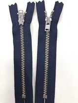 YKK rits, broek rits met zilver tanden 10 cm lang, 2 stuks donkerblauw