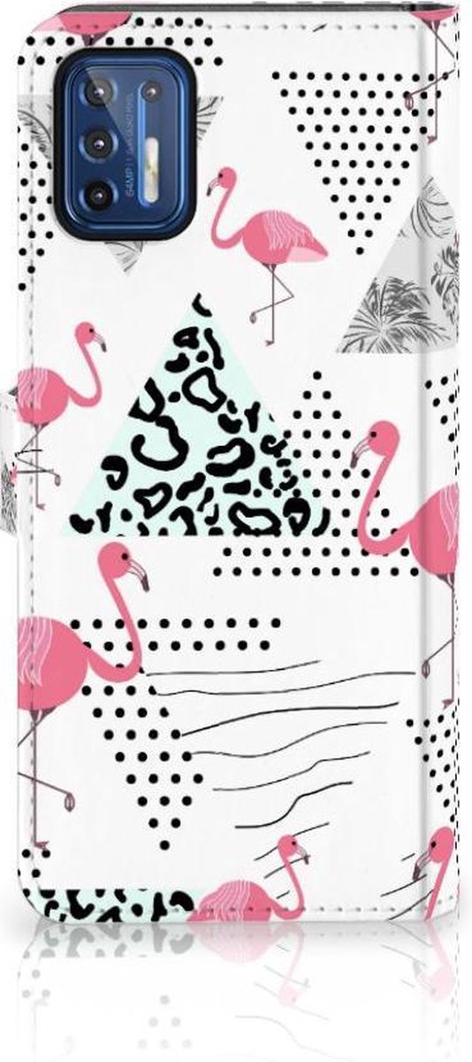 Motorola Moto G9 Plus Telefoonhoesje met Pasjes Flamingo Triangle